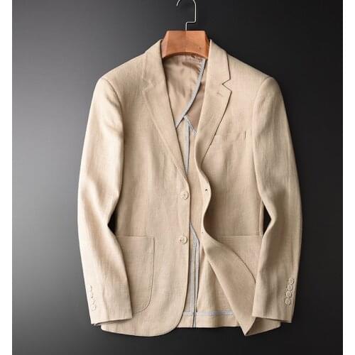 Blazer Man New 90% Linen 10% Cotton Suit Jacket Spring Autumn Casual Male Single Breasted High Quality Size M-4XL #HX1806