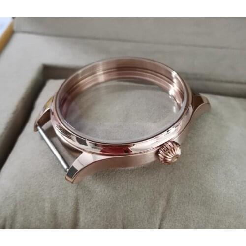44mm PARNIS 316L Stainless steel watch cases electroplated 18K rose gold fit ETA 6497/6498 movement the pumpkin shape crown 07A