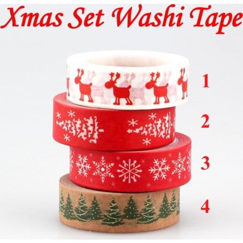 4pcs/lot Decorative Christmas Washi Tape 10m Diy Scrapbooking Photo Album Kawaii Adhesive Paper Stickers Green Red Masking tapes