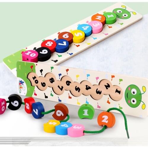 Numbers Math Toy Threading Caterpillar Develop Intelligence Learn Counting Mathematics Teaching Aids Kids Wooden Montessori Toy