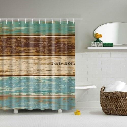 Vintage Style Door Decor Retro Shower Curtain Frabic Waterproof Polyester Bath Curtain With Hooks 180x180cm