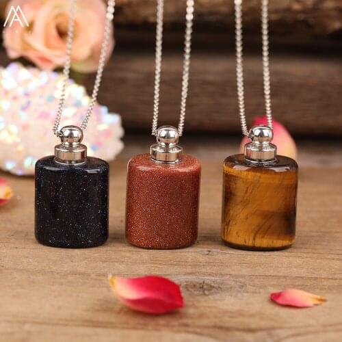 Elegant Tiny Quartz Crystal Gemstones Perfume Bottle Silvery Chains Necklace For Women Meditation Reiki Jewelry Gift Dropship
