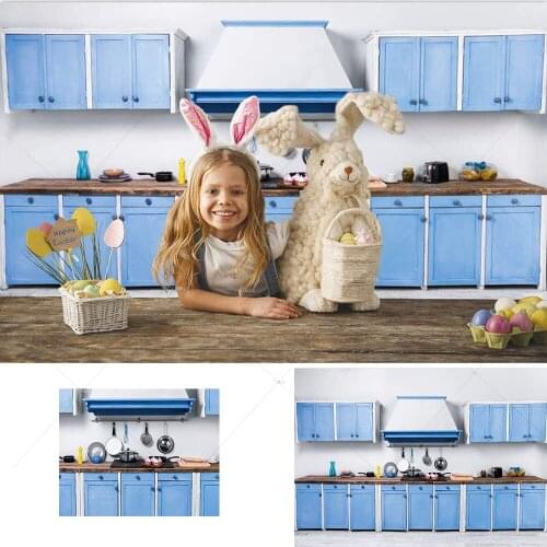 Retro Blue Kitchen Photography Backdrop Cooking Tool Background Christmas Cook Party Decoration Newborn Baby Portrait PhotoBooth