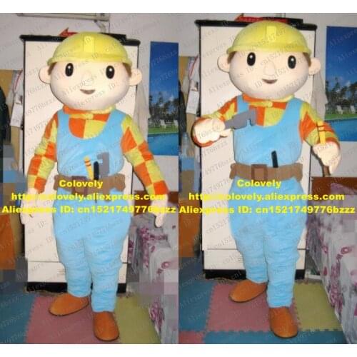 Lively Blue Architect Bob The Builder Constructor Adult Mascot Costume Mascotte With Yellow Hat Blue Overalls No.434 Free Ship