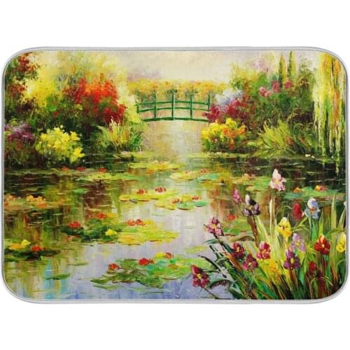 Claude Monet Oil Painting Microfiber Dish Drying Mat For Kitchen Anti-slip Water Absorbed Heat Insulation Placemat Tableware Mat