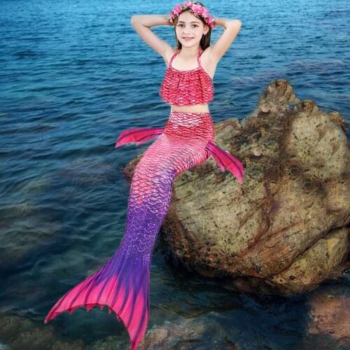 3pcs Mermaid Tails For Girls Swimmable Bikini Sets Fantasy Beach Bathing Swimsuit Mermaid Costume Cos Can add Monofin Fin C39513