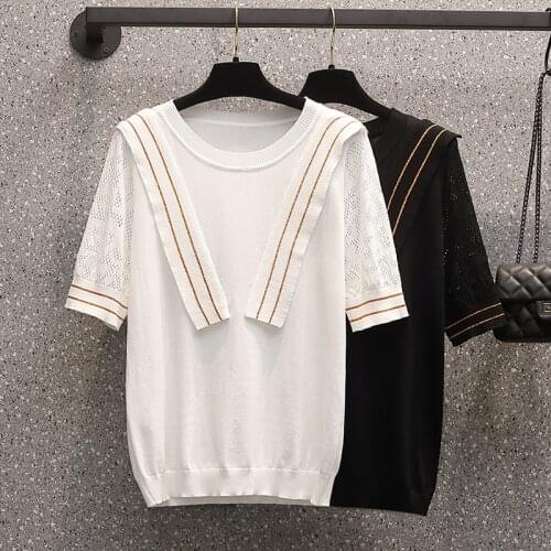 L-4XL plus size women basic thin kint sweater pullover 2021 short sleeve o neck loose casual Summer Oversized sweaters jumper