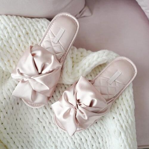 Summer new big bow indoor slipper female sweet open toe antiskid household Mute comfortable adult girl women slippers