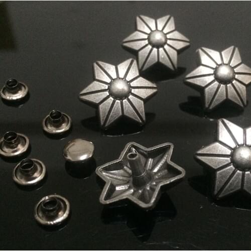 Hot Sell 50PCS 17X19MM Antique Silver Hexagon Studs Star Rivet Punk Star Spike Shoes Belt Bag Accessories Leather Craft Fit DIY