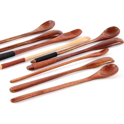 Tea Coffee Mixing Spoon Wood Coffee Milk Spoon Long Handle Dessert Teaspoons Kitchen Dessert Spoon Drink Tableware Tools