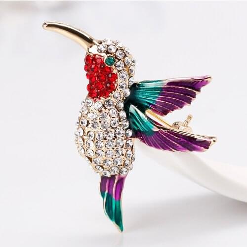 Fashion Red Green Rhinestone Flight Bird Brooches for Women Enamel Brooch Pins Jewelry Accessories