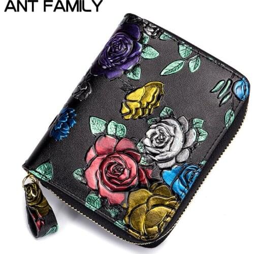 Fashion Genuine Leather Women Credit Card Holder Wallets Zipper Female Women Passport Holder Small Purse Short ID Holder Bags