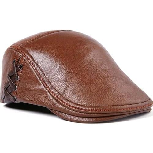 Mens outdoor leather hat winter Berets male warm Ear protection cap 100% genuine leather dad hat wholesale Leisure bone