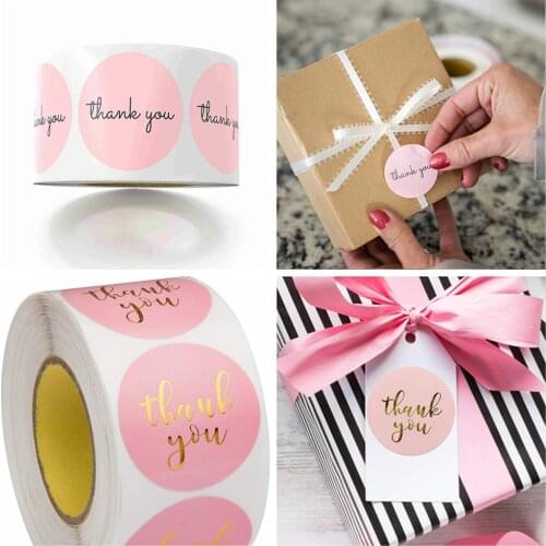 100-500pcs Thank You Sticker Envelope Seal Scrapbook Sticker Pink Heart Cute Round Sticker Stationery Label Stickers