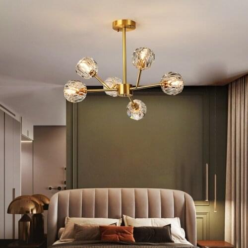 Nordic Luxury All Copper Crystal Chandeliers Modern Simple Home Decor Chandelier for Dining Room Kitchen Fixtures Art Lighting