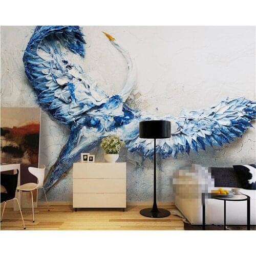 Beibehang Custom wallpaper simple blue swan wings three-dimensional oil painting background wall home decoration 3d wallpaper