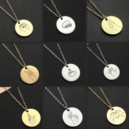 Hand Sign Language Stainless Steel Necklace OK Finger Heart Yeah Fist Fashion Jewelry For Women Pendant Gesture Necklaces Gift