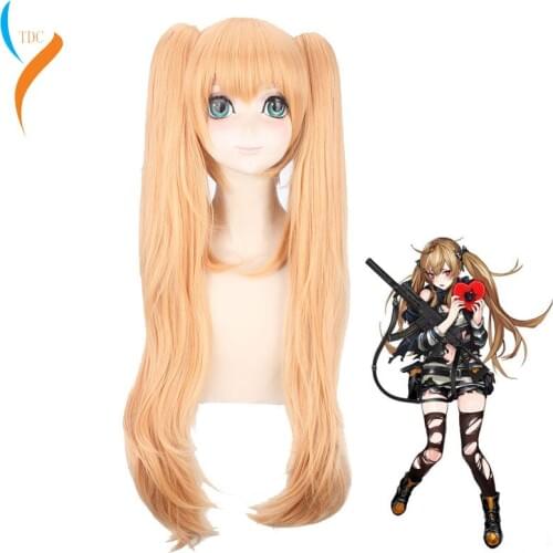 80cm Girls Frontline Ump45 UMP9 Cosplay Costume Wig Women Long Heat Resistant Synthetic Hair Wigs With Double Ponytails