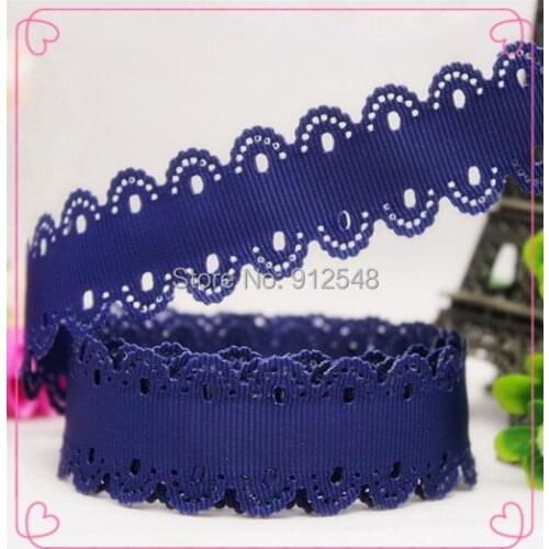 Hollow Flowers Navy Blue Grosgrain Ribbon 1'' Wide x 10-Yards , Crafts, Hair Bows, Gift Wrapping, Wedding, 1411154