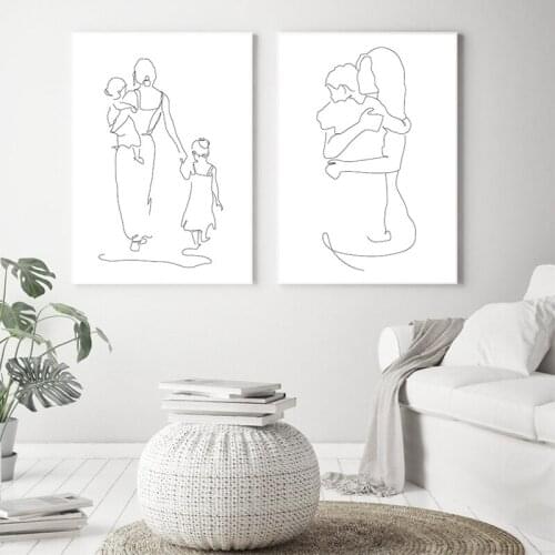Nordic Poster Abstract Line Canvas Art Poster Mother And Daughter Son Wall Art Painting Minimalism Printing Pictures Home Decor