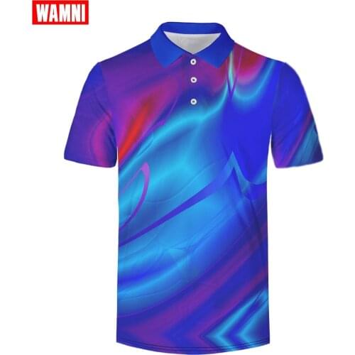 WAMNI Tennis Colorful 3D Polo Shirt Gradient Dry Slim Striped Loose Streetwear Turn-down Collar Polo-shirt Breathable