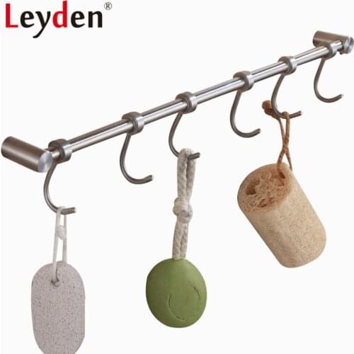 Leyden Brushed Nickel Stainless Steel Towel Rack with Hooks Wall Mounted Coats Hooks Towel Rack Holders Bathroom Accessories