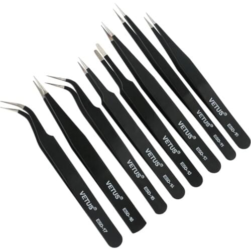 High Qualit VETUS BGA Precision ESD Tweezers 8Pcs/Set ESD 10~17 Stainless Steel Anti-Static Tweezers Repair Tool