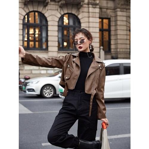 Women Jacket Khaki Leather Jackets Coat Self Cultivation Locomotives Jackets Spring Autumn Womens Short Jacket Coat2021