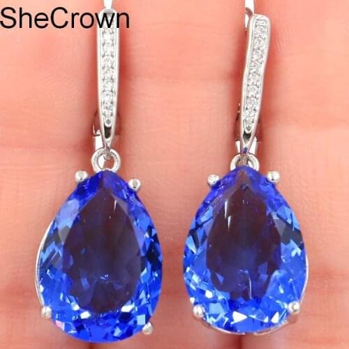 35x13mm SheCrown Water Drop Shape 18x13mm Created Violet Tanzanite CZ Womans Jewelry Making 925 Silver Earrings