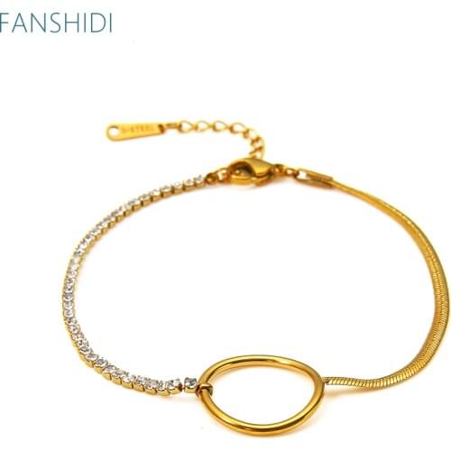FANSHIDI Stainless Steel Snake Chain Bracele Circle Pendant Wrist Bracelet For Women Exquisite Gift