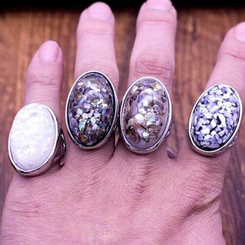 20 pcs Luxury Colorful Shells Ring For Women Charm Artificial Coral Accessories Silver Color Oval Vintage Big Rings