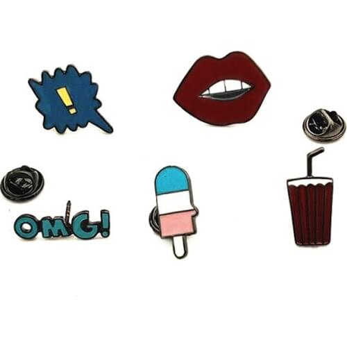 1pc British style omg exclamation point mouth lips ice cream drinks drip oil brooch metal alloy enamel pin badge