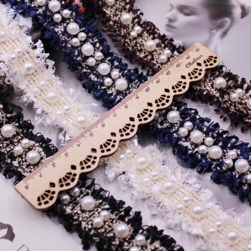 1 Yard 3cm Vintage Pearl Embroidered Tassels Lace Satin Ribbon Trim Roll Fabric Handmade DIY Costume Dress Sewing Supplies Craft