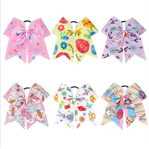 2PCS/ 7inch New Bowknot ELastic Easter Egg Decoration Cheer Bows for Girls Kids Easter Day Bunny Hair Clips Easter Gifts
