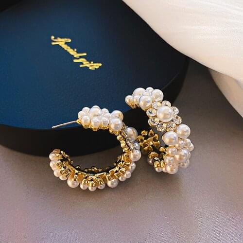 2020 Korean New Arrival Crystal Simulated Pearl Flower Hoop Earrings For Women Fashion Bijoux Party Elegant boucle d’oreille