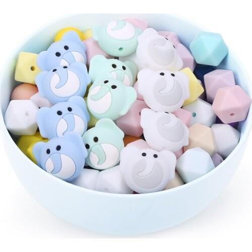 Chenkai 50PCS Silicone Elephant Teether Beads DIY Baby Shower Animal Cartoon Chewing Pacifier Dummy Sensory Toy Accessories