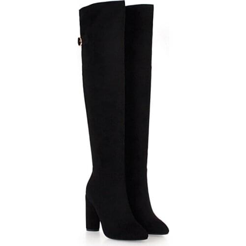 Big Size Women Long Boots Woman Over The Knee Boot Inner zipper Pure color Coarse heel boots