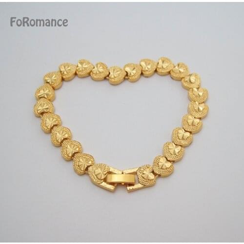 Foromance HEART PATTERN SHAPED 7.3" 18.5CM CARVED LINK BRACELET WIDTH 8 MM 0.31" YELLOW GOLD SOLID GP FILLED HAND CARVED