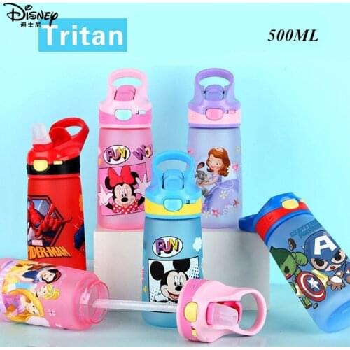 500ML Disney Sippy Cup Baby Feeding Water Drink Leak Proof Bottle With Nipple Straw Baby Learning Drinking Outdoor Sport Bottle