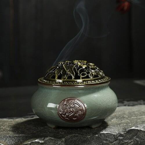 Celadon porcelain censer ceramic mosquito repellent incense tray classical living room mosquito repellent incense burner Ge kiln