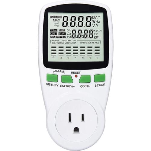 Digital LCD Energy Meter Wattmeter Monitoring Device Wattage Electricity Kwh Power Measuring Outlet Analyzer