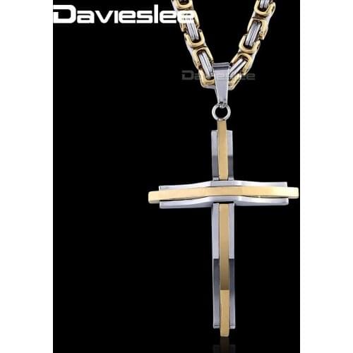 Davieslee Gold Mixed Silver Color Stainless Steel Cross Pendant Necklace Mens Womens Boys Fashion Jewelry Dropship DLKP39