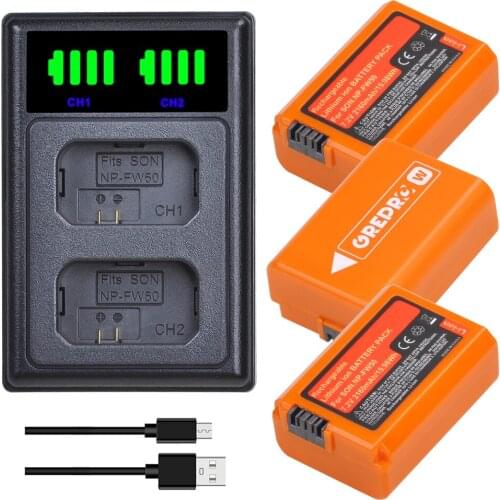 Dual Charger with NP-FW50 NP FW50 Battery for Sony A6000 A6400 A6300 A5100 A3000 A5000 A6500 NEX-3N SLT-A55V A7Rii SLT-A35