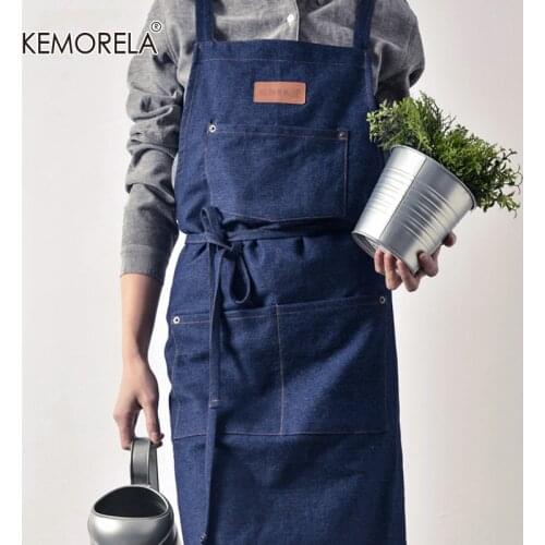 Kitchen Restaurant Work Denim Apron Antifouling Cowboy Chef Cooking Kitchen Apron For Woman Men Cafe Shop BBQ Hairdresser Gifts