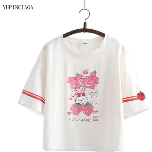 Cotton T-shirt Women Harajuku Short Sleeve 2021 Summer New Round Neck Loose Half-Sleeved Female Sweet Short Crop Tops 2117534