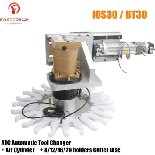 IOS30/BT30 ATC Automatic Tool Changer + Air Cylinder + 8/12/16/20 holders Cutter Disc for NEMA34 86mm CNC Spindle Motor Router