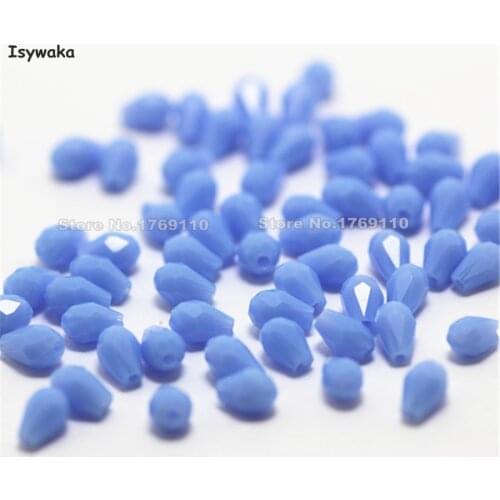 Isywaka 100pcs solid light blue Color Teardrop Beads Austria Crystal Bead Waterdrop Beads Loose Spacer Bead ,3x5mm
