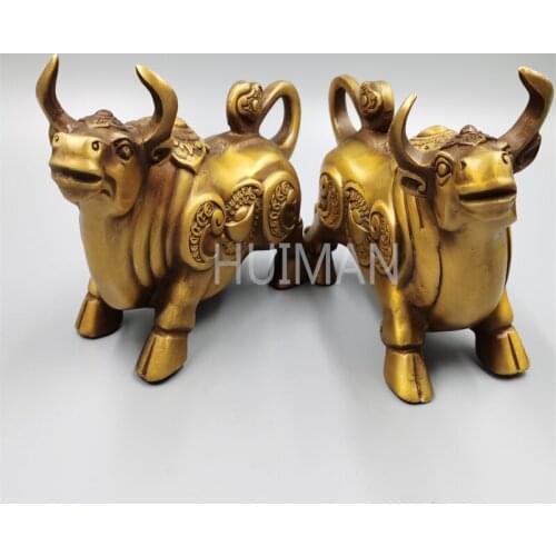 China Collect Copper Art Sculpture A PairProsperous Make A Fortune Bull Lucky Mascot Metal Crafts Home Decoration#2