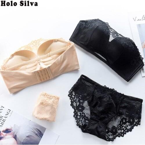 Women Roseheart 1/2 Cup Push Up Strapless Bra and Panties Set Wedding Dress Use Small Chest Thickening Roseheart Sexy Lingerie