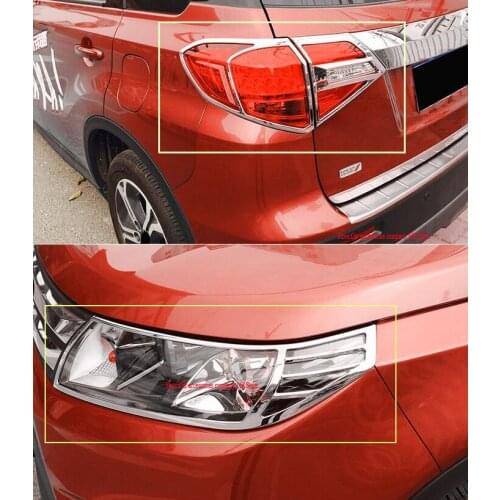 ABS Chrome Front Lamp Cover Headlight Cover +Black Tail Rear Light Cover Trim For Suzuki Vitara 2016 2017